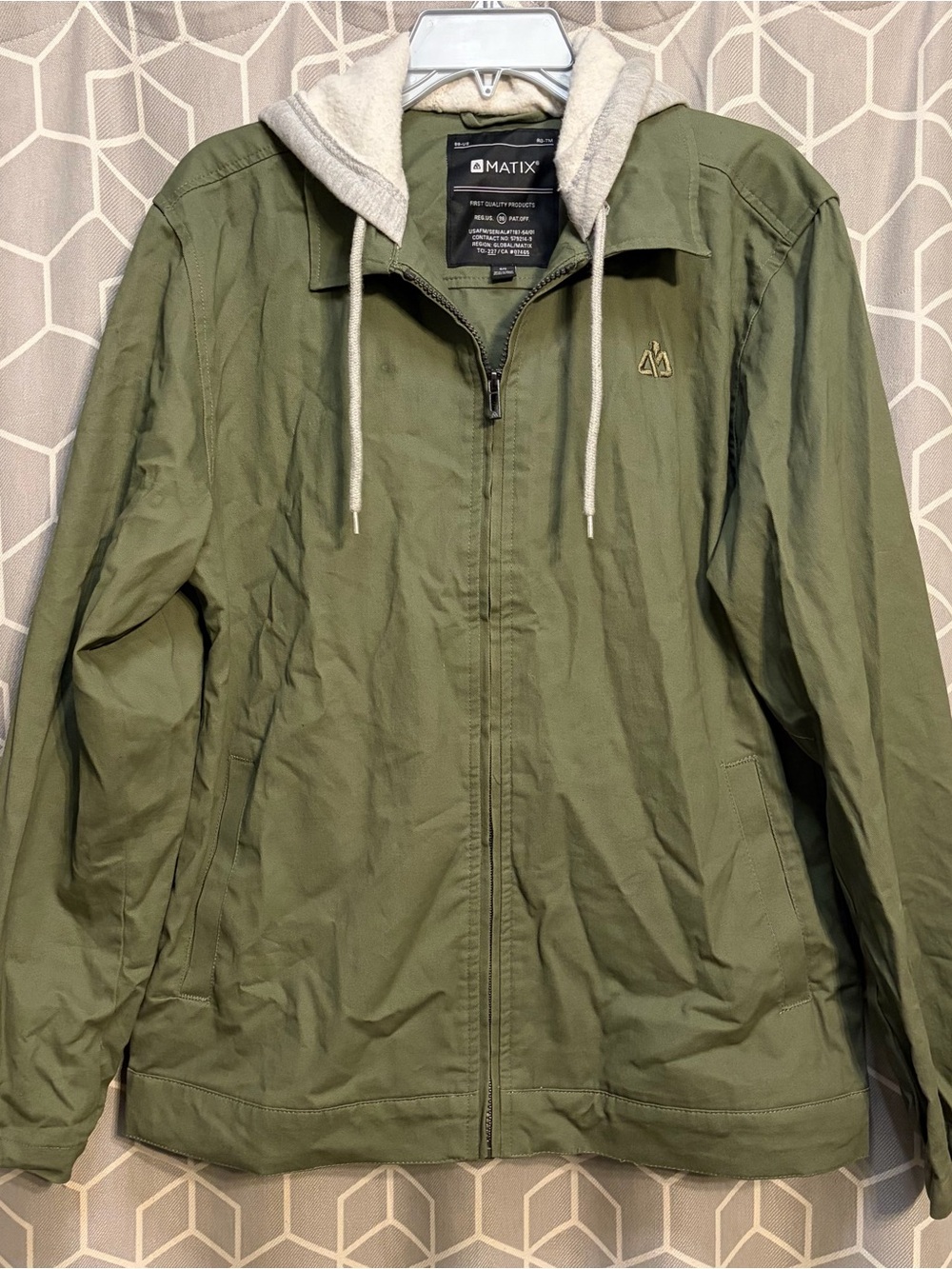 Matix Olive Green Hooded Lightweight Jacket with Cream Liner